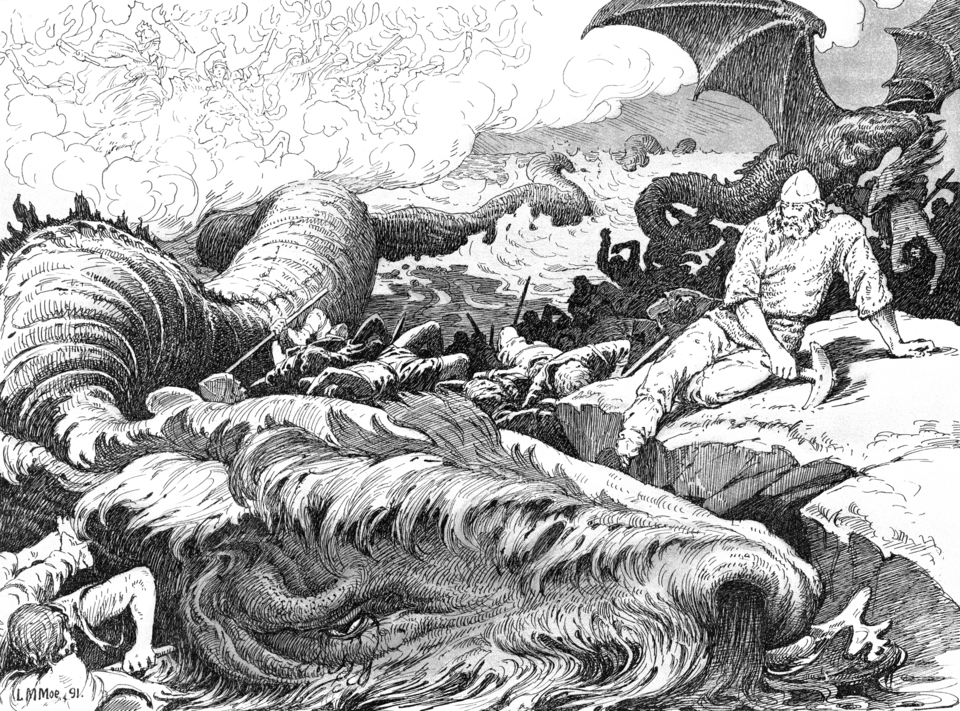 Historical depiction of Jormungandr, Norse World Serpent deity