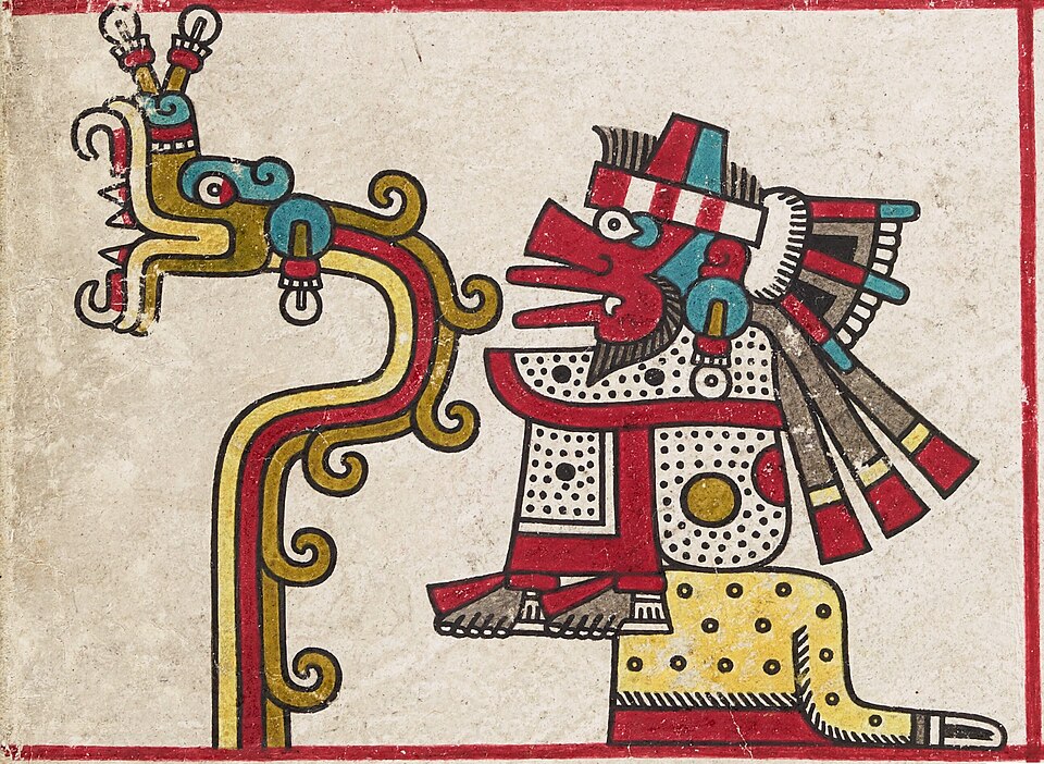 Historical depiction of Quetzalcoatl, Mesoamerican Feathered Serpent deity